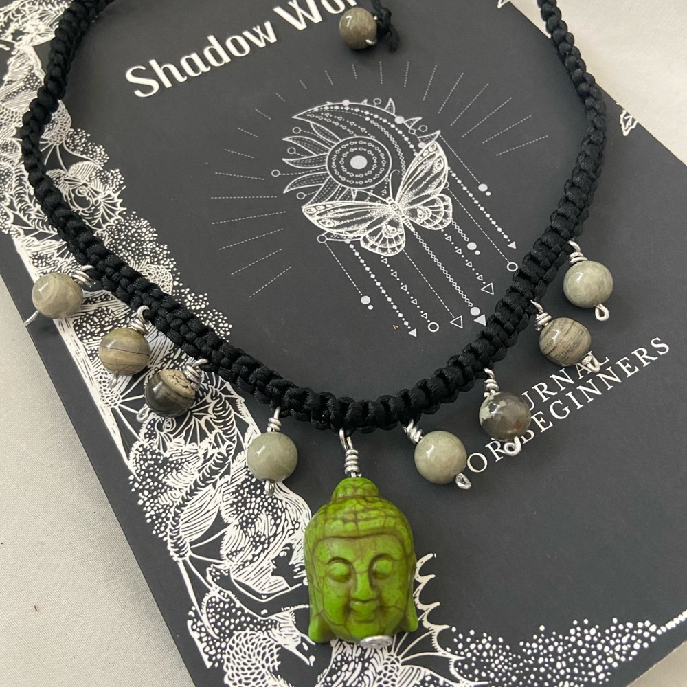 Handcrafted Buddha Pendant Necklace - w/jade stone beads.